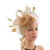 Maskerar kvinnor mesh slöja fascinator hatt med fjäder, blommor med klipp, kentucky derby bröllop brud cocktail huvudbonader