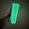 Reusable Straw wholesale mixed color sealed no leak Insulated plastic arylic 20oz glow in dark double wall snow globe curve cups suitable for vinyl,sold by case