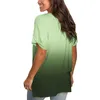 Mulheres Camisetas Mangas Curtas Verão Roll Up Profundo V Neck Camisa Presente Casual Solto Gradiente Moda Para Mulheres Poliéster Esportes Luz Verde