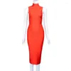 Casual Dresses Fashion Women Dress Sexy Slim Red Black Pink Knitted Standing Collar Split Evening Club Party Bandage