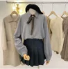 Women's Blouses Corduroy Shirt Bow Spring Autumn Loose Blouse Long-Sleeved Stacking Retro Brushed Shirts College Outer Wear