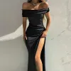 Kleid aus Satin und Seide, schulterfrei, langes Maxikleid für Mode, einfarbig, hoher Schlitz, sexy formelles Kleid für Damen, Abend, Vestidos, schick, täglich