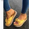 Slippers Summer round head large size 40-43 wearing bow tie hemp rope thick bottom sandals womens slippers T240220