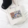 Shopping Bags Ladies Cute Cartoon Potted Print Tote Bag Canvas Fashion Simple Foldable Reusable Large Capacity Ins