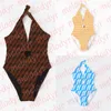 Traje de baño Sexy hueco de una pieza, Bikini con espalda descubierta y letras completas, traje de baño acolchado con cuello Halter para playa al aire libre