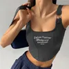 Women's Tanks Women Y2k Tops Letter Print Short Tank Irregular Crop Top Buckle Vest Boob Tube Embroidery Suspenders With Bra