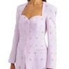 Light Purple Women Wedding Tuxedos Crystal Beading Custom Made Slim Fit Mother Of Bride Blazer Jacket Guest Wear 2 Pieces