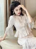 Women's Blouses Elegant High Quality Tops Women Gentle Ruffle Lace Shirt Lady French Vintage Fashion Blouse Banquet Evening Party Clothes