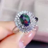 Bagues de cluster Naturel Black Opal Femme Bague Changement de couleur Flamme Mystère 925 Argent Taille réglable