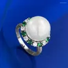 Cluster Rings Springlady 925 Sterling Silver 12mm Pearl Lab Sapphire Emerald Gemstone Ring for Women Wedding Engagement Fine SMEEXKE GENTER