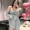 Vêtements de nuit pour femmes dentelle sexy jarretelles chemises de nuit femme printemps été chemise de nuit satin soie maison vêtements mince robe ensemble femmes peignoir