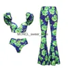 Dames Badmode 2024 Blauw Groen Roos Badpak en Rok Ruche Contrasterende Print Monokini Body Badpak Riem StrandkledingH2422088