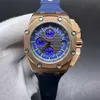 Relógios masculinos de edição limitada VK movimento de quartzo caixa em ouro rosa 45 mm mostrador azul cronômetro masculino de borracha azul.