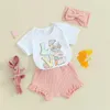 Ensembles de vêtements pour bébés filles, tenue de pâques, petite barboteuse à manches courtes, short, bandeau, vêtements mignons