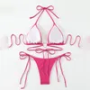 Arxipa sexiga bikinis tvåstycken baddräkt för kvinnor bandage halter hög ben baddräkt vadderad push up beachwear brasilian hjärtring solid rose röda slips sida bling glänsande
