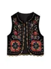 Women's Vests Women Retro Floral Embroidered Sleeveless Crop Top Boho Open Front Cardigan Jacket Vest Outerwear