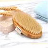 Spazzole da bagno, spugne scrubber Spazzola per il corpo Setola di cinghiale naturale Pelle secca organica Bambù Spazzole per doccia con schiena bagnata Bagno esfoliante Dhg6I