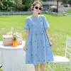 Dresses Summer Pregnant Women Breastfeeding Dress Loose Cotton Embroidery Maternity Floral Nursing Dresses Pregnancy Lactation Clothes