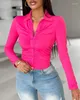 Women's Blouses Female Casual Ruched Buttoned Turn-Down Collar Shirt Temperament Commuting Elegant Long Sleeve Skinny Fashion