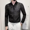 Men's Casual Shirts 2024 Men Mesh See Through Fishnet Clubwear Slim Fit Long Sleeve Sexy Lace Shirt Party Event Prom Transparent Chemise