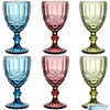 Wine Glasses 10Oz Colored Glass Goblet With Stem 300Ml Vintage Pattern Embossed Romantic Drinkware For Party Wedding Fast Drop Deliv Dh3Mf