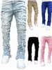 Jeans masculinos Regular Fit Stacked Patch Angustiado Destruído Calças Jeans Retas Streetwear Roupas Casuais Jean T7Id #