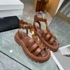 Designer Ggladiator Sandálias Chunky Borracha Solas Grossas Verão Marrom Preto Sandália Sapatos Dedos Expostos Mulheres Casual Alta Fivela Romana Sandálias de Praia Ao Ar Livre