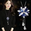 Anhänger Halsketten Koreanische Mond Blume Schmetterling Halskette Für Frauen Pullover Kette Kristall Runde Perle Stern Modeschmuck