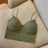 Regatas femininas camisola ajuste fino estiramento push up sutiã com almofadas no peito de malha cor sólida topo de colheita curto tubo com decote em v topos bralette