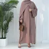 Ethnic Clothing Modest Kimono Abaya Solid Middle Eastern Muslim Dubai Cardigan Robe For Women Contrast Patchwork Trim Islamic Eid