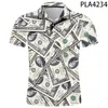 Polos masculins 3D Cash imprimé USD Polo Summer Summer Fashion Short à manches revers à manches décontractées Personnalité de street