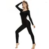 Palco desgaste mulheres manga longa dança unitard para ginástica adultos spandex colher pescoço bodysuit corpo inteiro ballet macacões