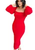 Afrikansk sexig röd mantel cocktail festklänningar för kvinnor fyrkantiga hals långa ärmar te längd flickor korta balklänningar kändis aftonklänningar vestidos