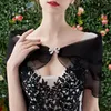 Scarves Bridal Shawl See-through Mesh Rhinestone Bow Buckle Lady Three-layered Romantic Soft Wedding Party Prom