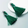 Boucles d'oreilles pendantes en cristal vert pour femmes, bijoux Vintage, mode élégante, Long gland strass, noël, vente en gros