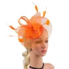 Maskerar kvinnor mesh slöja fascinator hatt med fjäder, blommor med klipp, kentucky derby bröllop brud cocktail huvudbonader