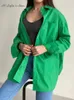 Chemisiers en coton vert pour femmes, chemise basique, ample, surdimensionnée, boutonnée avec poche, élégante, printemps, 2024