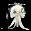 Decorative Flowers 1PC Bridal Bouquet Six Heads Foam Roses Silk Ribbon Handmade Rhinestone Diamante Bridesmaid Brooch Wedding Decor 7 Color