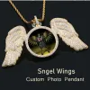 Naszyjniki Anioł Wings Medaliony niestandardowy fotografii naszyjnik dla mężczyzn biżuteria hip -hopowa lodowa wisiorek
