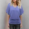 Dames T-shirts Mode Vouw Plus Size Tops Voor Vrouwen V-hals Effen Zoom Mouw Los Batwing Shirt Casual Gebreid Vest Dameskleding