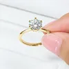 Cluster Rings Anziw 3.0CT Moissanite Solitaire Ring Yellow Gold Plated 2CT Engagement Wedding Band 925 Silver Certified Jewelry For Women