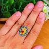 Cluster Ringen Ovale Gesimuleerde Ambers Voor Vrouwen Antiek Verzilverd Strass Pruimenbloem Hars Vintage Sieraden TR707