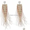 Dangle Chandelier Feather Earrings Women Statement Large Fashion Gold Tassel Drop Pendants Long Crystal Red Jewelry Delivery Dh6Fx