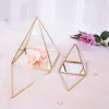 Pièces boîte à bijoux en verre boîte décorative géométrique dorée porte-anneaux pyramide en verre géométrique pour cadeau d'anniversaire de mariage S