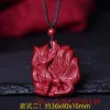 Hängen Cinnabar Jade Nine Tailed Fox Pendant Necklace Jewellery Chinese Natural Handcarved Healing Women Luck Presents tröja kedja