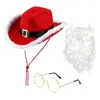 Berets Santa Cosplay Costume Santaclaus Hat Frame Long Beard Eye Frame for Christmas الاحتفال كرات تنكرية لباس ملحق