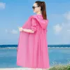 Printers Women's Long Sun Protection Clothing 2023 New Summer Fashion Thin Anti Ultraviolet Outerwear Hooded Jacket Ladies Tops Coats 3xl