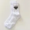 Women Socks Fashion Triangle Label Cotton Europe Letter Embroidery Middle Tube Solid Color