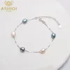 Brangles ashiqi authentique 925 argent sterling natural baroque perle bracelet mode 67 mm bijoux de perles d'eau douce pour femmes