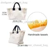 Totes moda personalizável carta borla bolsa de lona verão praia saco das mulheres grande capacidade commuting tote presentes de casamento t240220